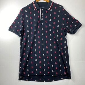 Psycho‎ Bunny Polo Shirt Mens  All Over Print Golf Casual Short Sleeve Size S